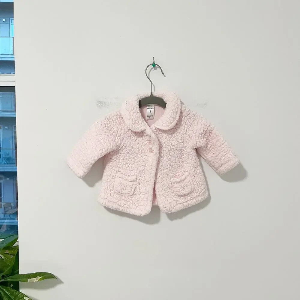 Carter's Baby Girl Pink Sherpa Sweater Jacket Size 6 Months